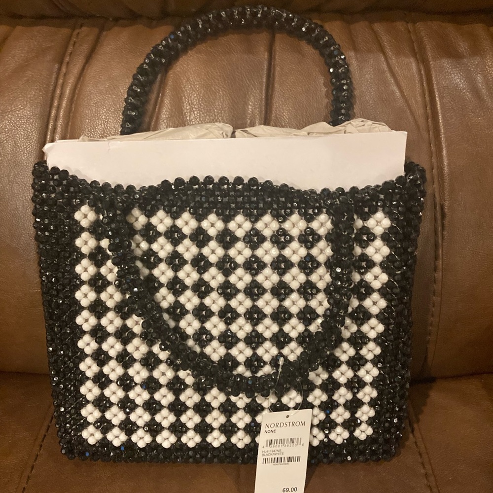 Nordstrom black & white beaded purse